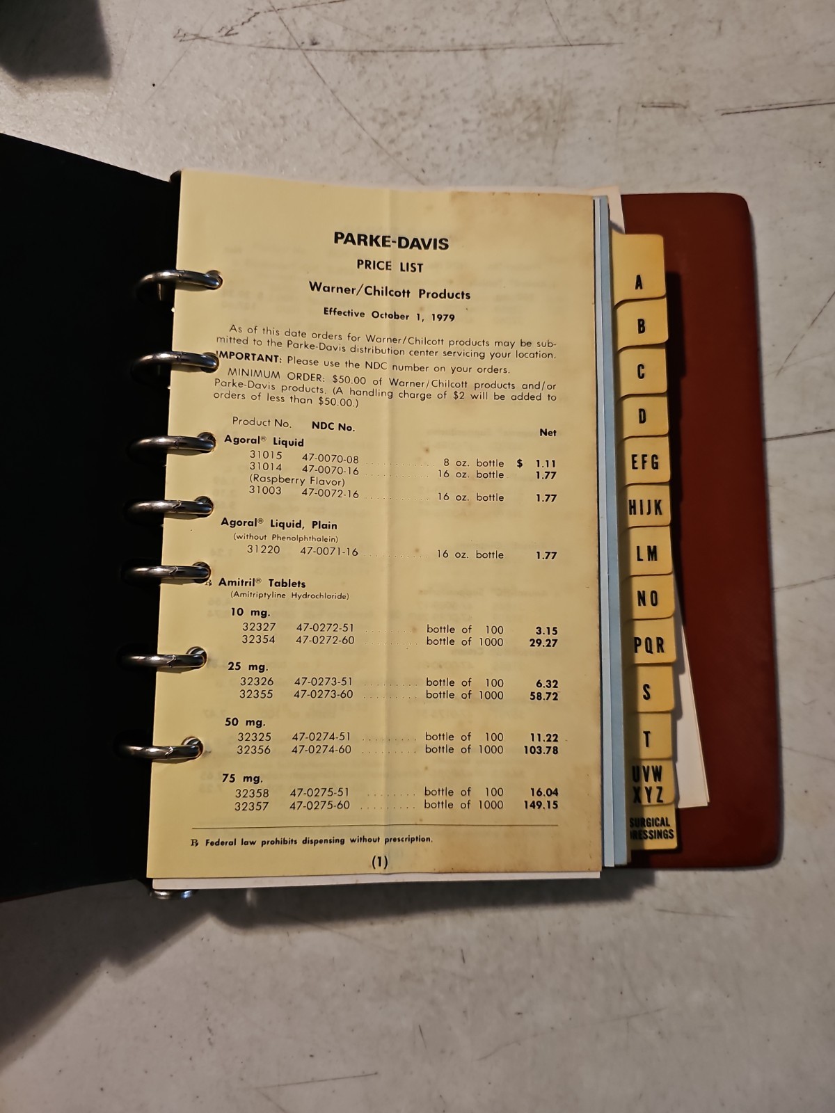 Vintage 1976 Parke Davis Price List Book Binder With Price Supplements To 1979