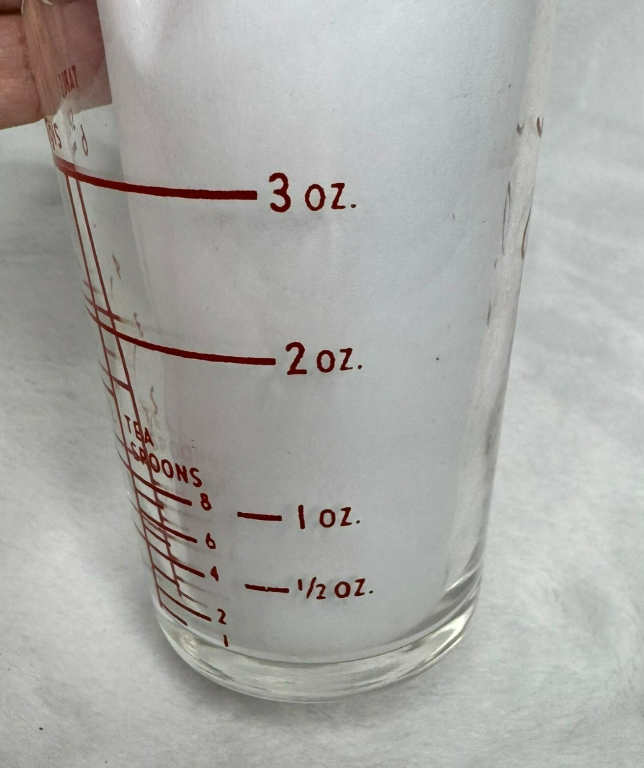 Vintage Massengill Co. Livitamin Liquid Capsules Measuring Glass 3 Oz Clear Red