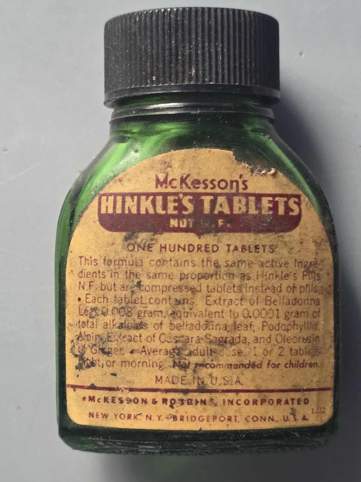 VINTAGE APOTHECARY MCKESSONS HINKLE’S PILL JAR WITH CONTENTS