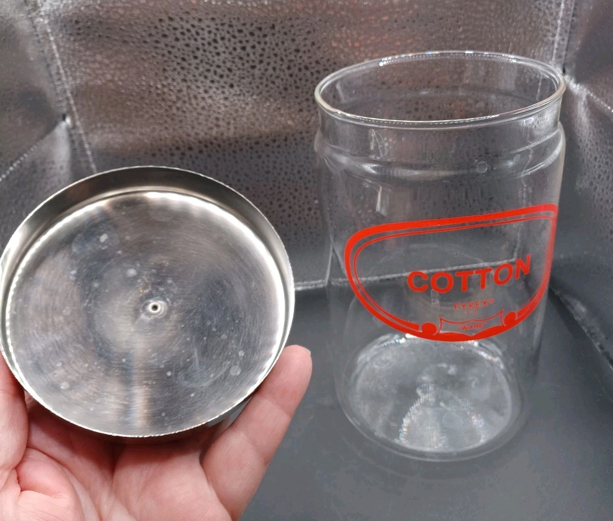 Vintage Doctors Office Jar Cotton Glass Pyrex Ware USA Bathroom Medical
