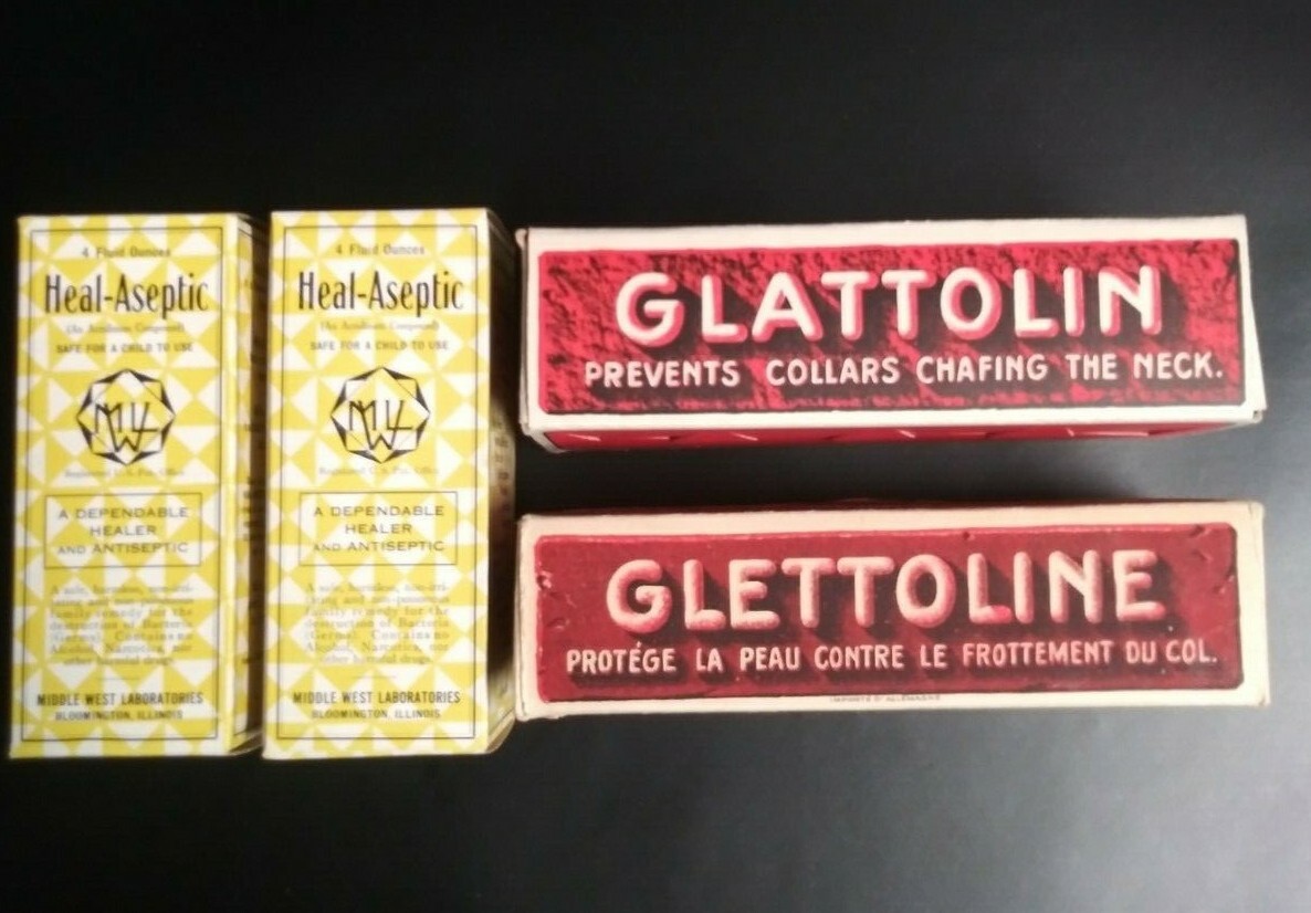 Vintage GLATTOLIN & Heal-Aseptic Antiseptic Empty First Aid Boxes 1940’s (Qty 4)