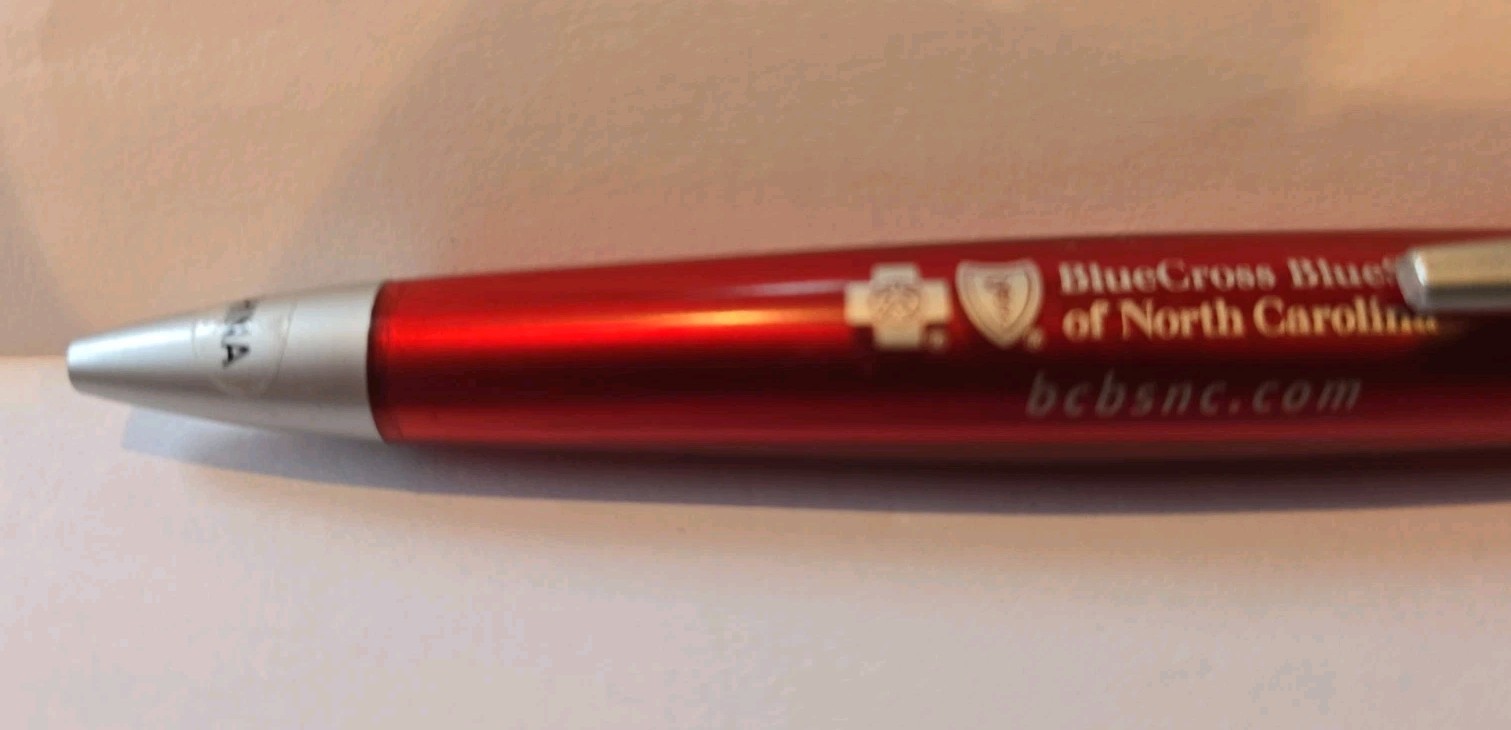 Vintage Blue Cross Blue Shield NC Advertising Pen Red Plastic Writes