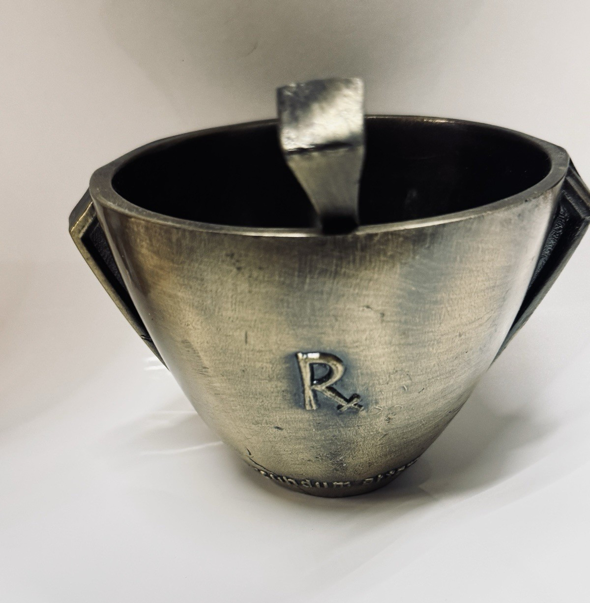 Vintage Deco Rx Pharmacy Class 1972 Brass Mortar and Pestle 4″ tall x 6″ wide