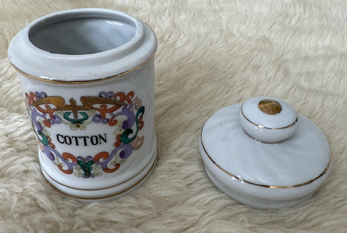 Vintage Porcelain FRENCH APOTHECARY JARS Salts- Cotton -Cologne -Astringent