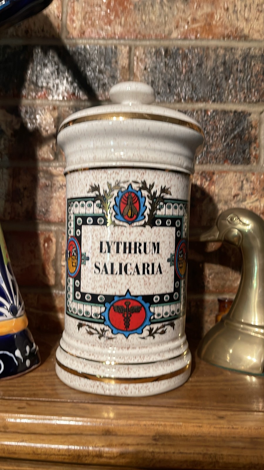 Ceramic Apothecary Pharmacy Jar Lythrum Salicaria Lidded Canister