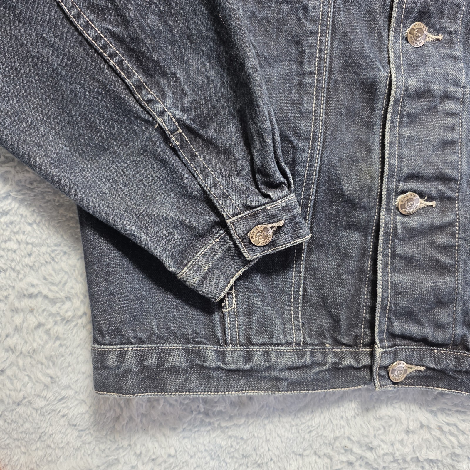 Vintage 90s Y2k Phat Farm New York Men’s Large Denim Trucker Jacket Embroidered