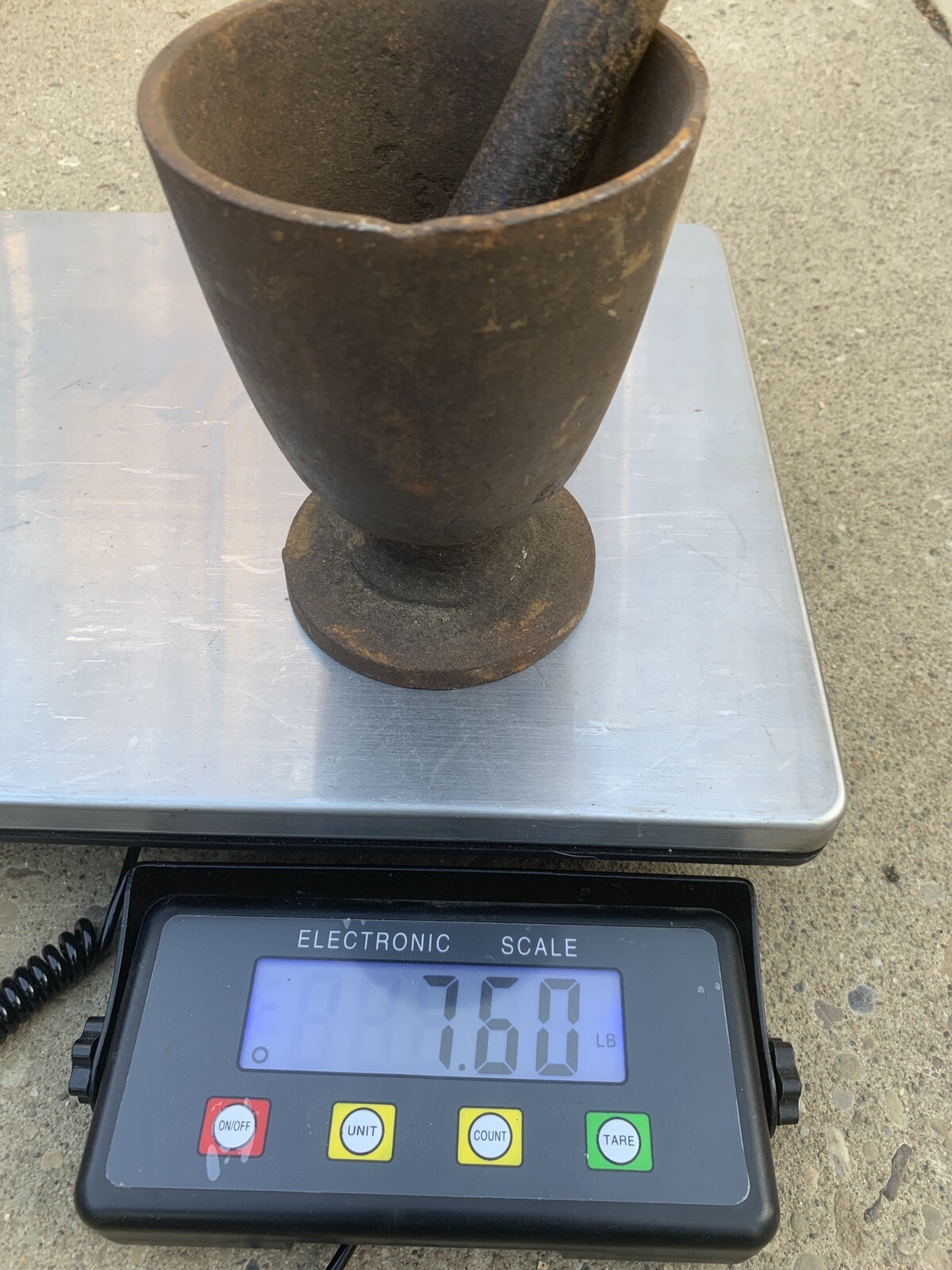 Rare Antique Primitive 19th Century Apothecary Cast Iron Mortar and Pestle Rx