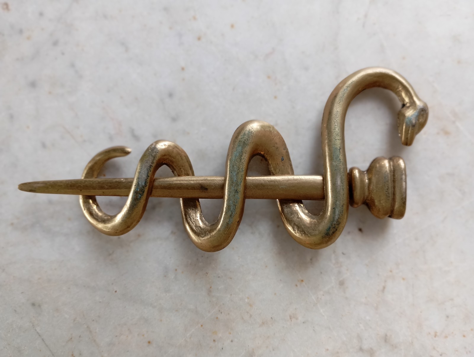 Vintage Brass Rod of Asclepius Medicine Symbol Serpent Snake Two Parts Removable