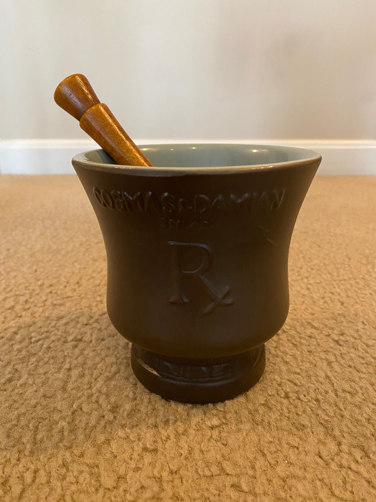 Vintage Schering Coricidin Apothecary Mortar & Pestle Cosmas & Damian