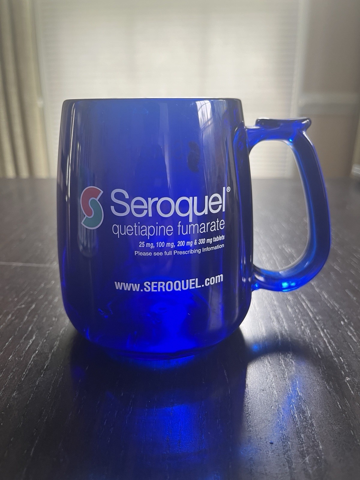 Seroquel Pharmaceutical Sales Rep Promotional Mug Cobalt Blue Heavy Acrylic