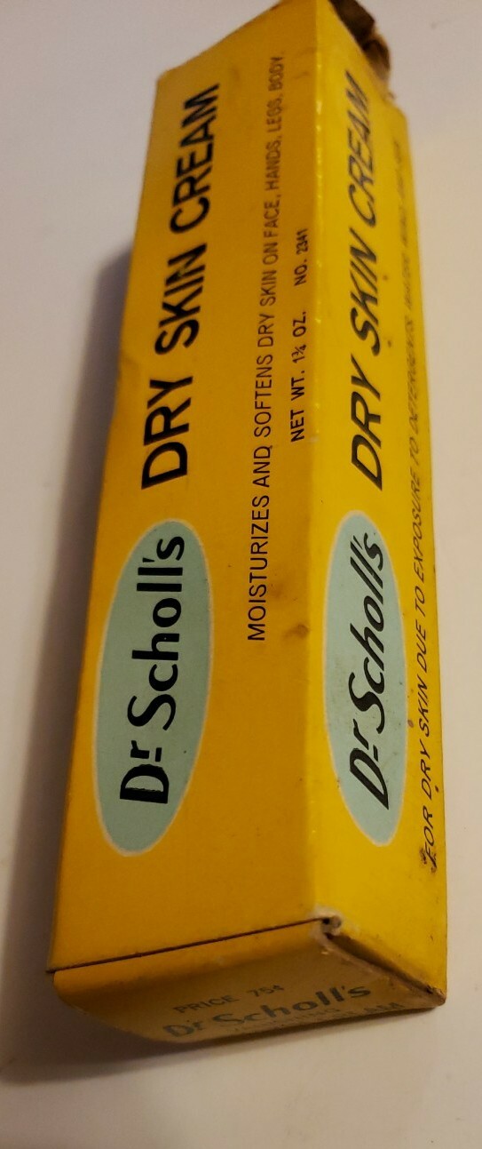 1963!! Dr. Scholls’s Dry Skin Cream Advertisement Box Vintage USA Retro Antique