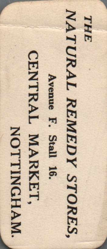 VINTAGE THE NATURAL REMEDY STORES ADVERTISING LABEL NOTTINGHAM CENTRAL MARKET