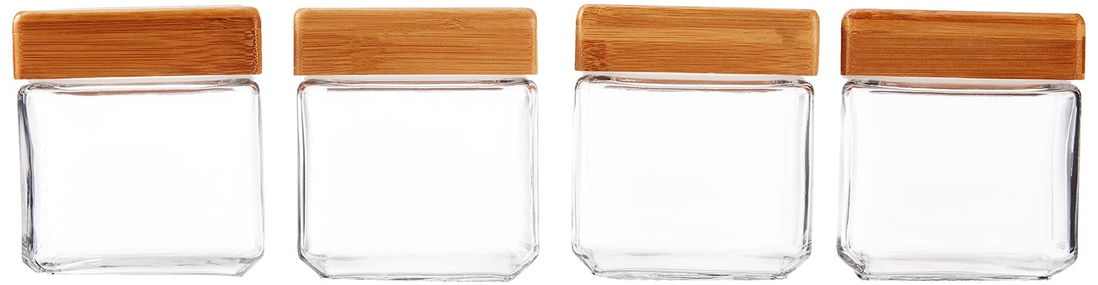 Anchor Hocking 1-Quart Stackable Jars with Bamboo Lids, Set of 4, Clear Glass –