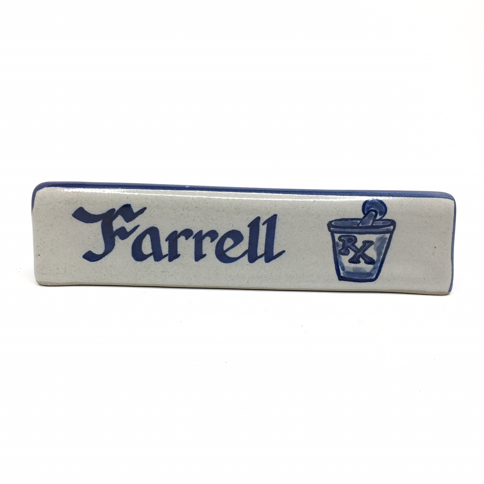 Farrell RX Pharmacy Name Plate Sign Office Desk Paperweight Louisville Stoneware