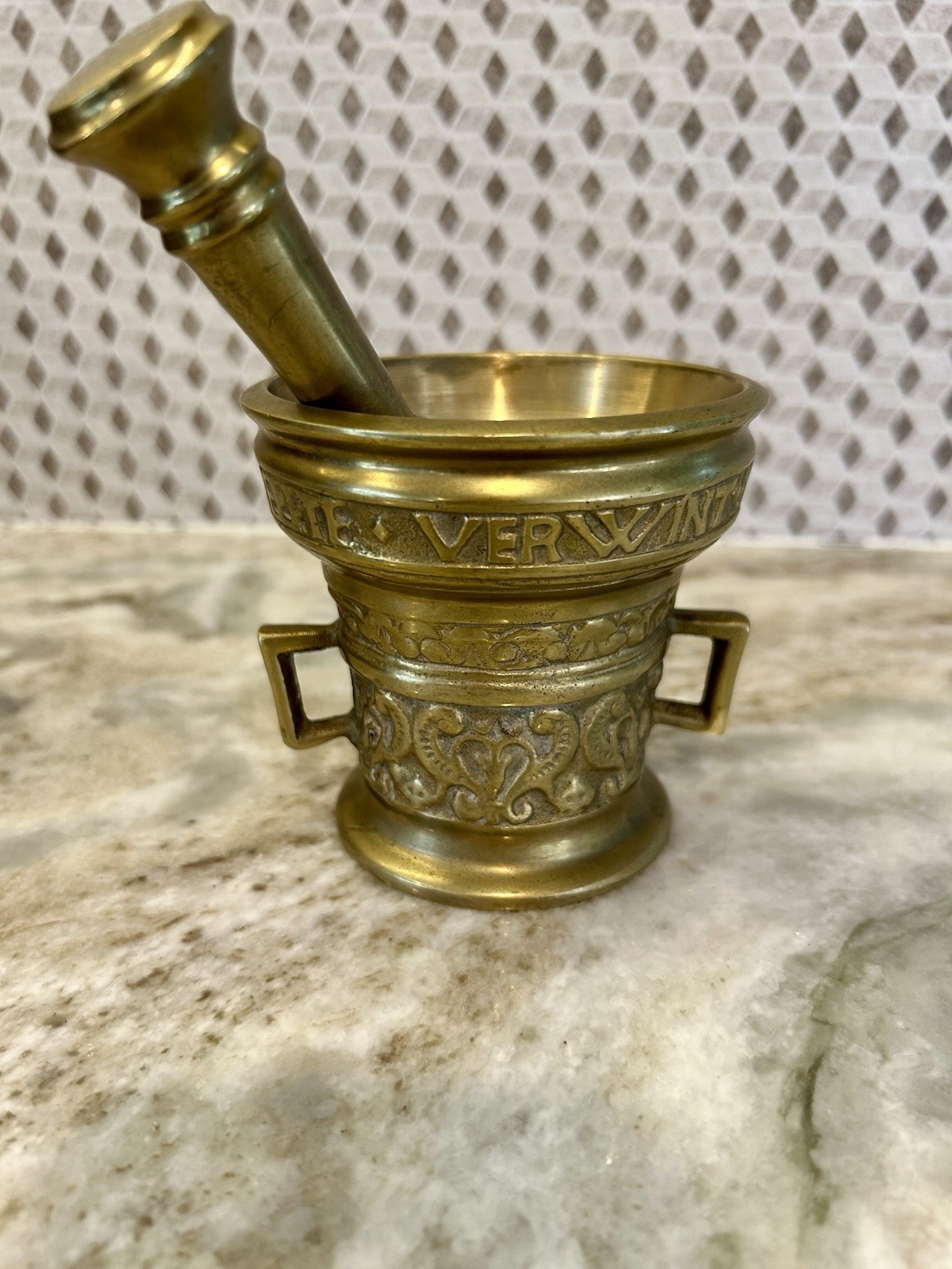 Vintage Mortar & Pestle Solid Brass Apothecary From 1960-70’s
