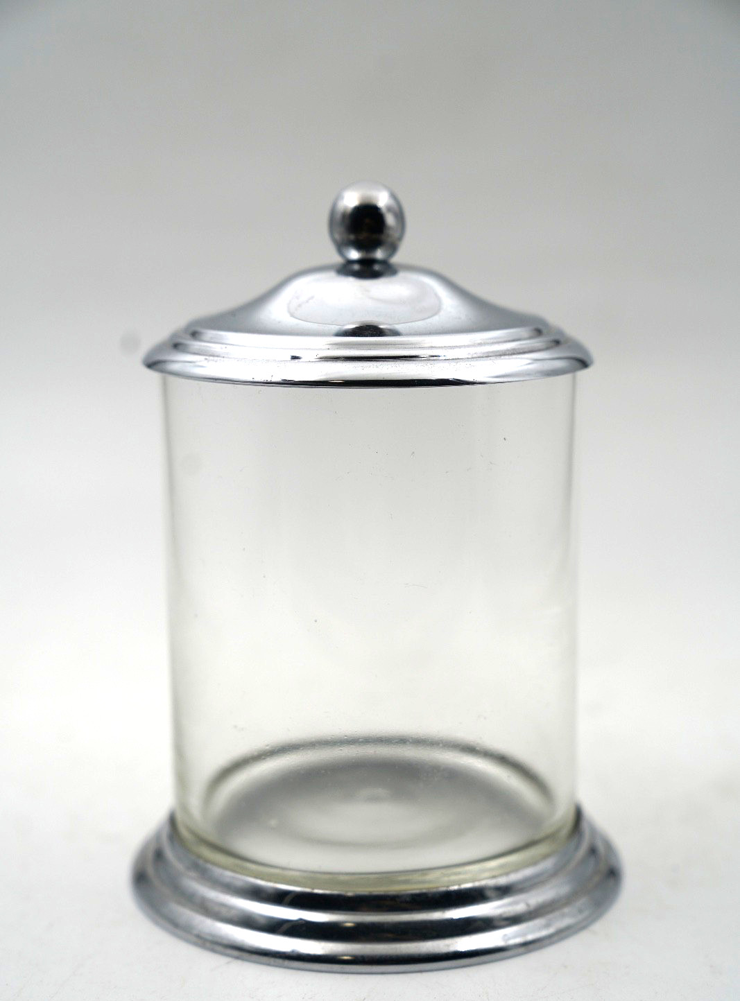 1950’s Style Chrome Apothecary Medical Glass Jar Canister with Lid
