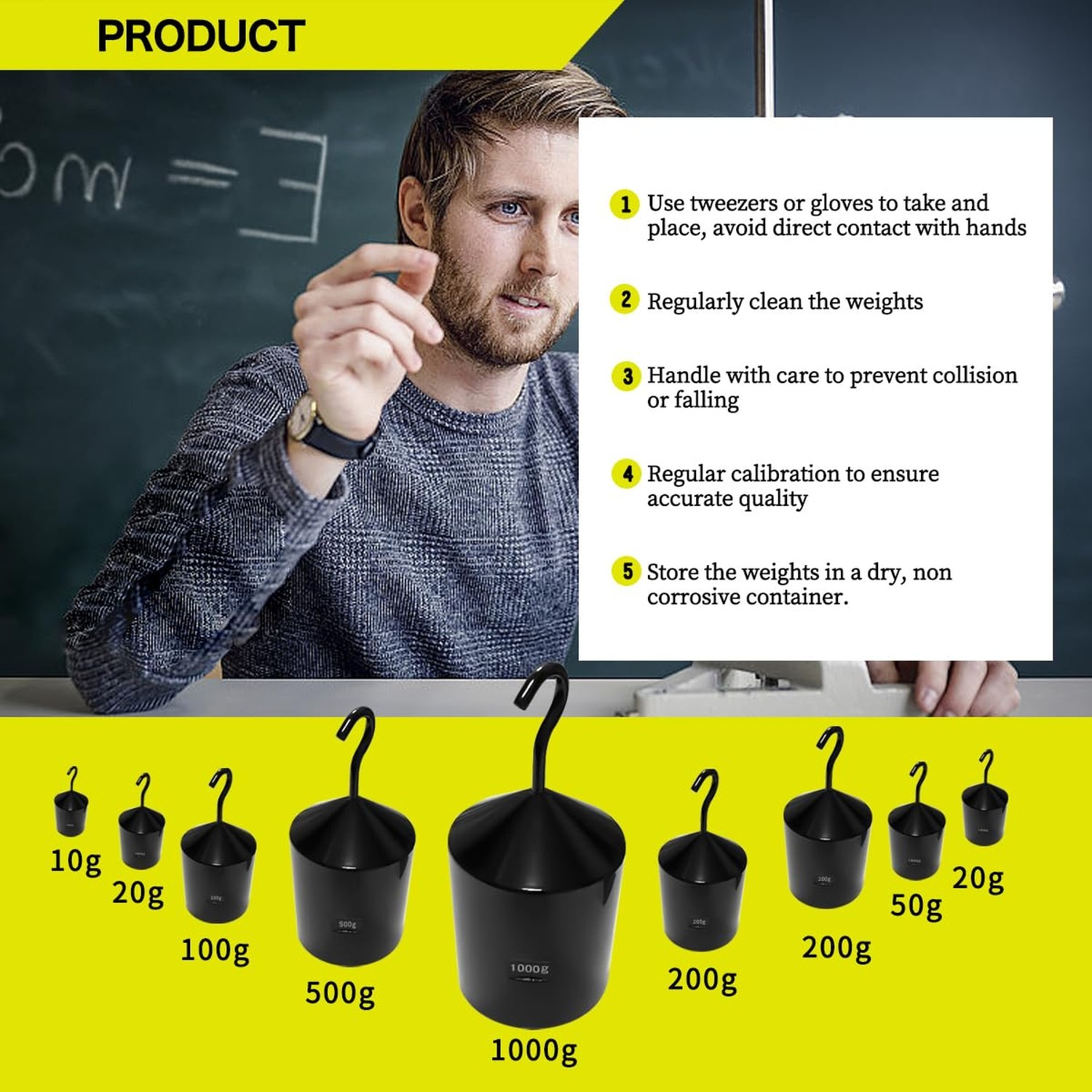Hook Weight Set,9 Piece Hooked Weight Mass Set 10g – 1,000g