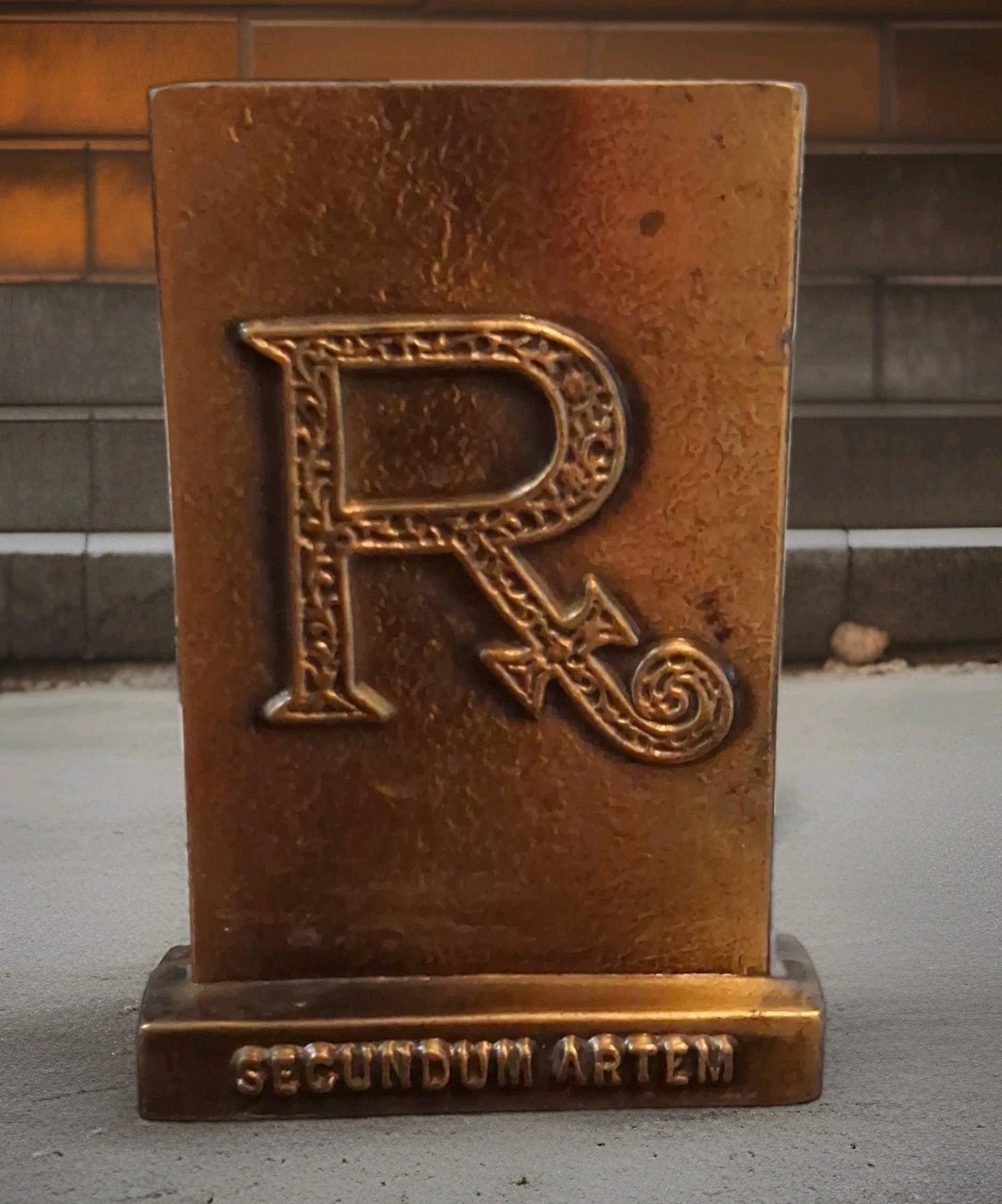 Pharmacy Brass 5 Inch Paperweight “SECUNDUM ARTEM” Tinactin Advertising 1976
