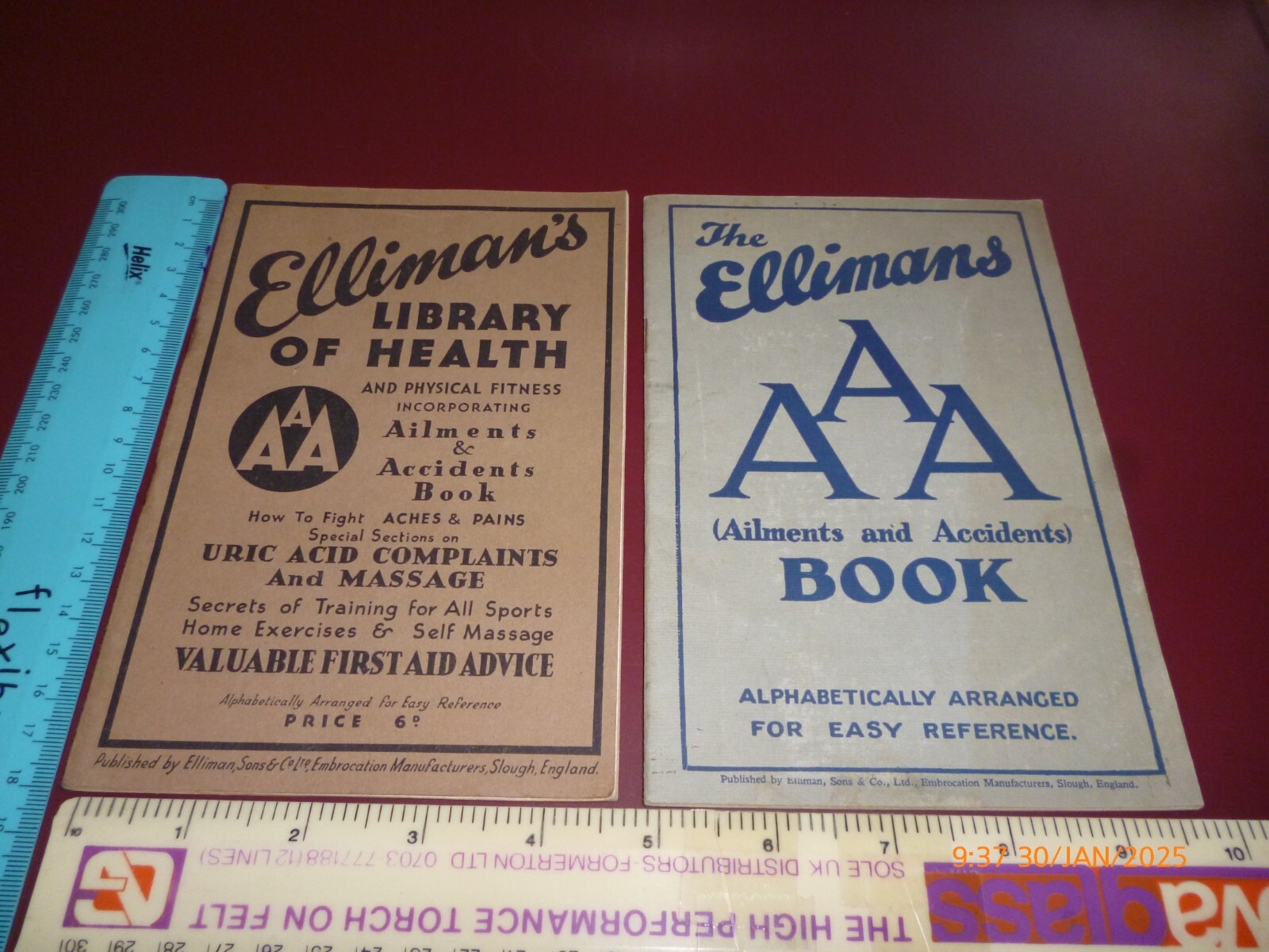 ELLIMAN’S EMBROCATION x 2 VINTAGE BOOKLETS LIBRARY OF HEALTH, AILMENTS ACCIDENTS