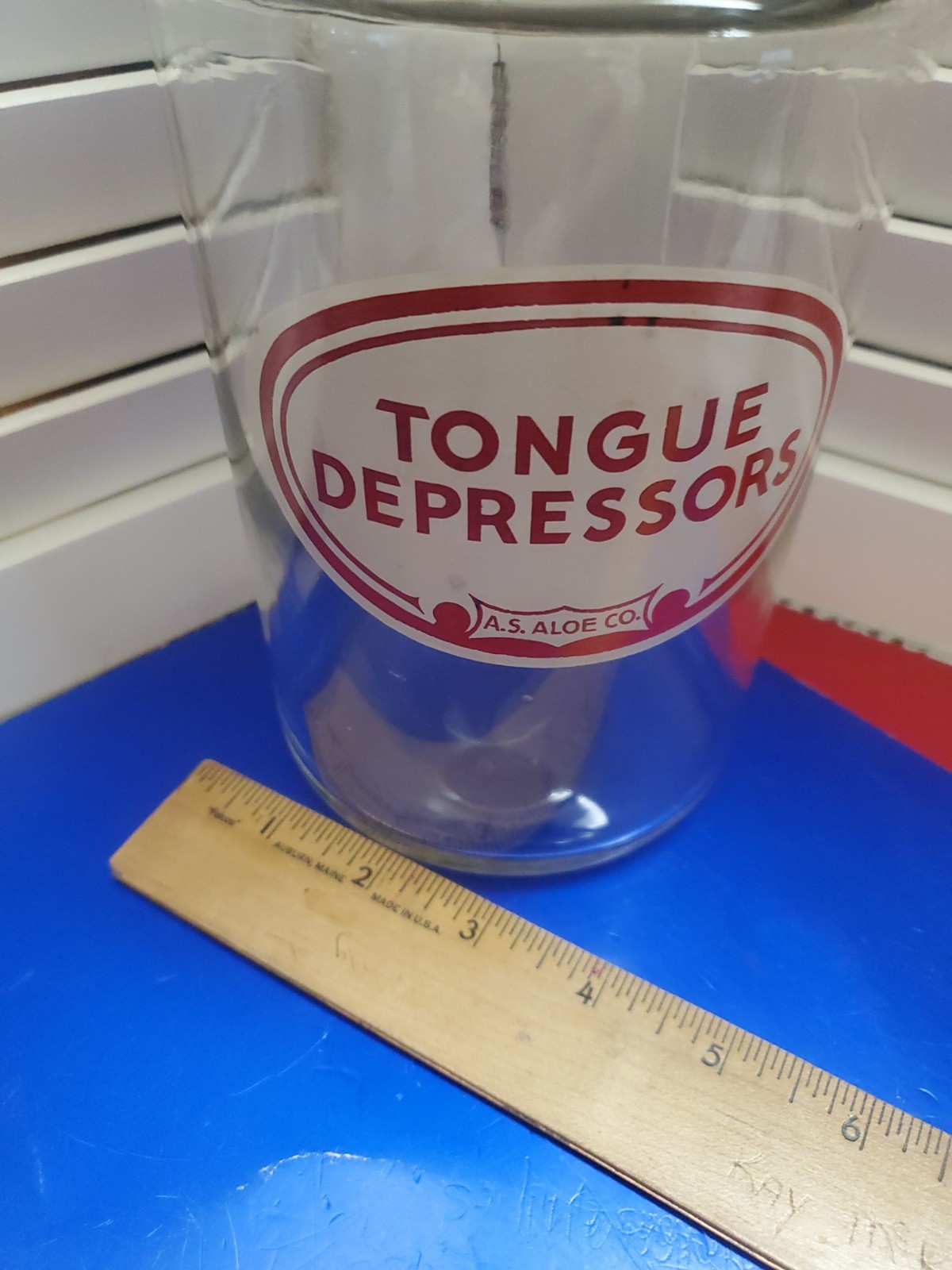 VTG AS Aloe Glass Tongue Depressor Apothecary Jar Profex Lid Medical USA 1950s