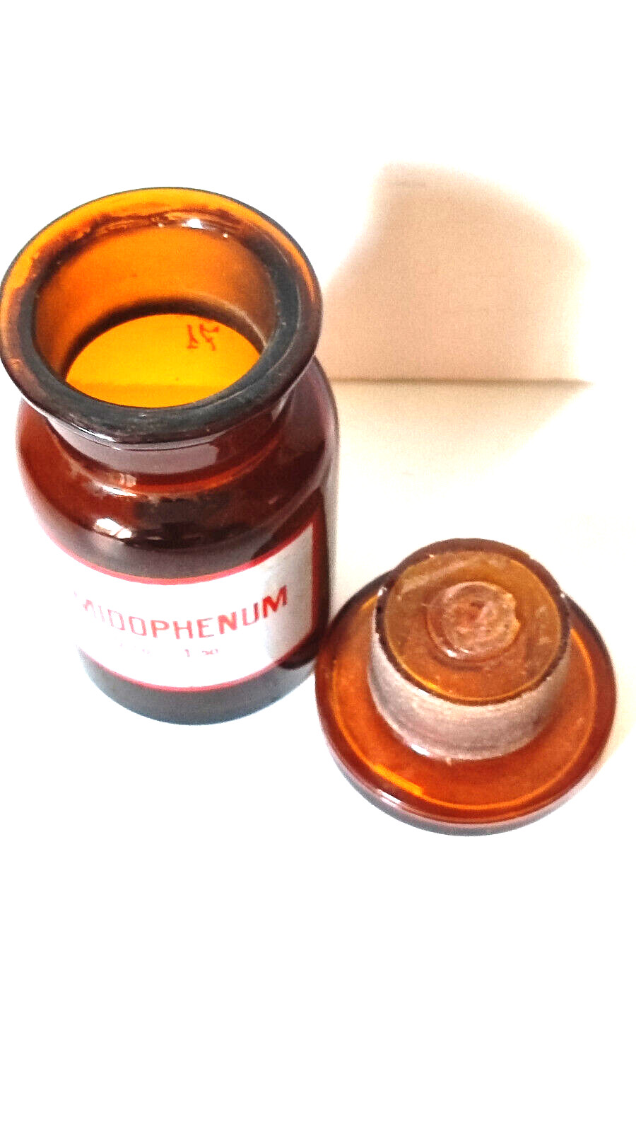 AMIDOPHENUM, Vintage Glass Apothecary Pharmacy Brown Jar, 100 ml, Cap