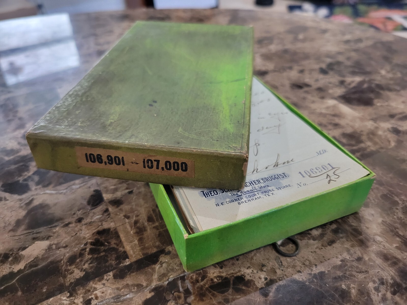 File Box & 97 antique prescriptions (1913) – Opium, Morphine, Dionin, Codeine