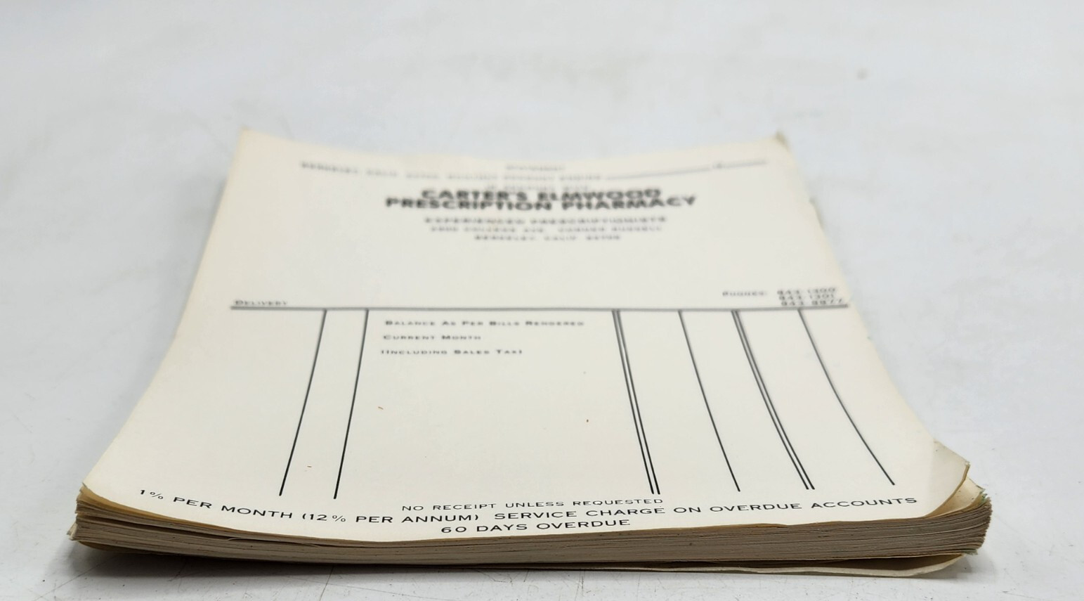 VINTAGE Blank PRESCRIPTION Receipts Carter’s Elmwood Pharmacy Berkeley CA 1960s