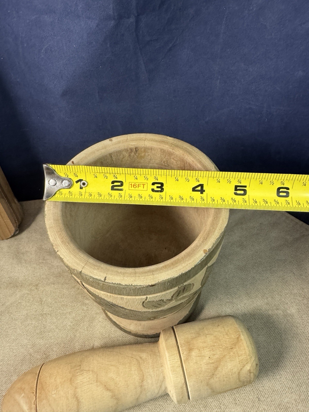 Hand Carved/Painted Wood Mortar And Pestle Apothecary Grinder 6.5″ and 8” Tall