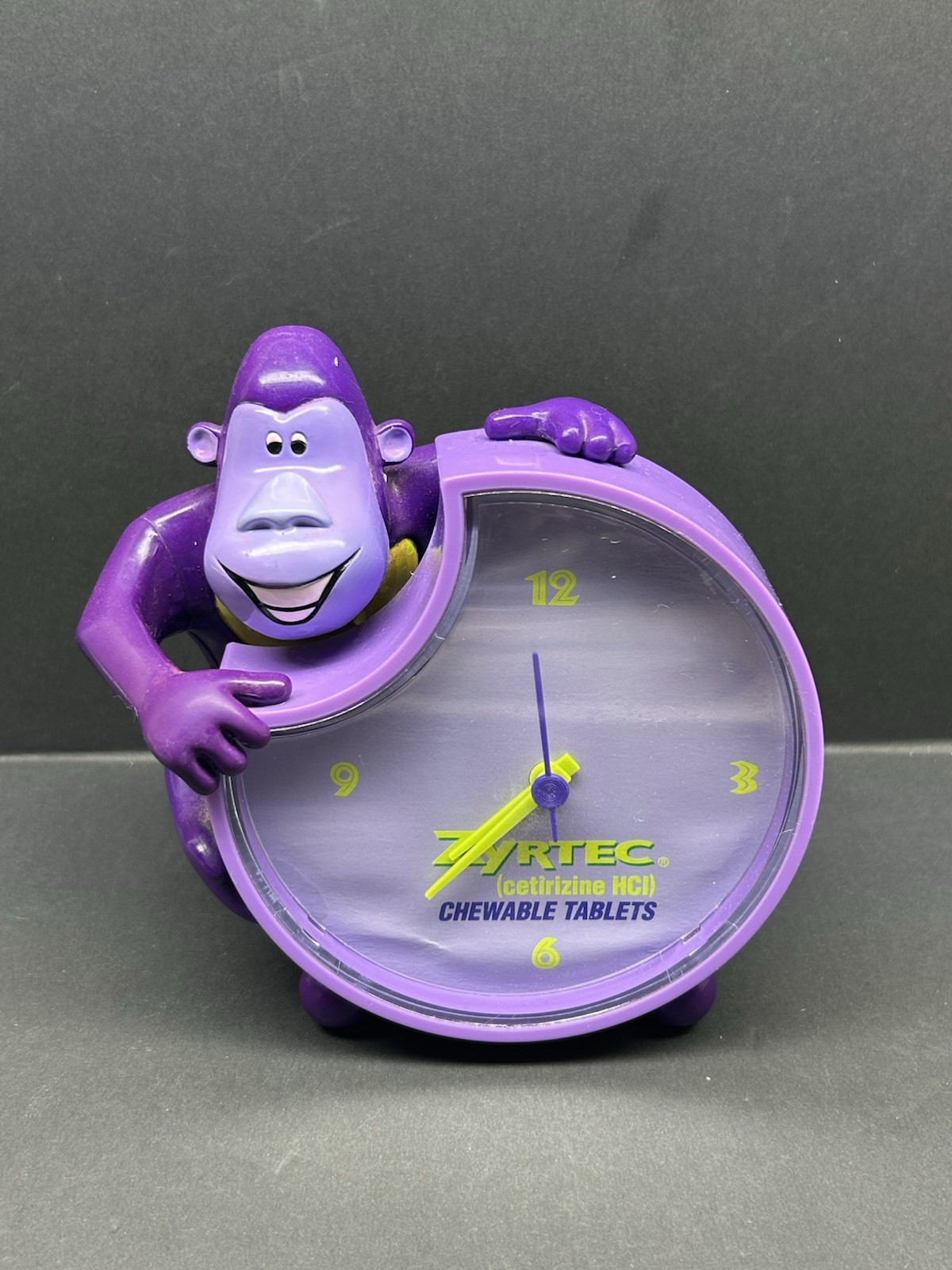 Zyrtec Chewable Tablets Promo Purple Monkey 5″ Alarm Clock Tested & Works