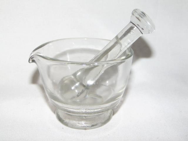 Vintage Apothecary Clear Glass MORTAR & PESTLE, 2 Oz. Lab Grinder Tool