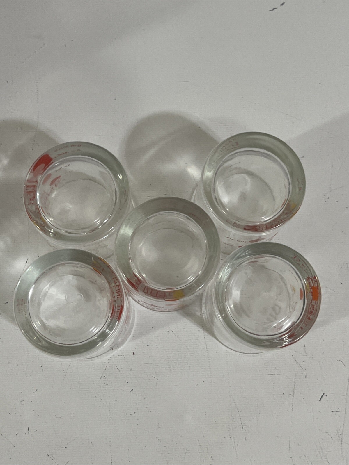 LOT OF 5 VINTAGE GLASS WYETH SPARINE MEASURING CUP 2 OZ Libbey Glass NICE