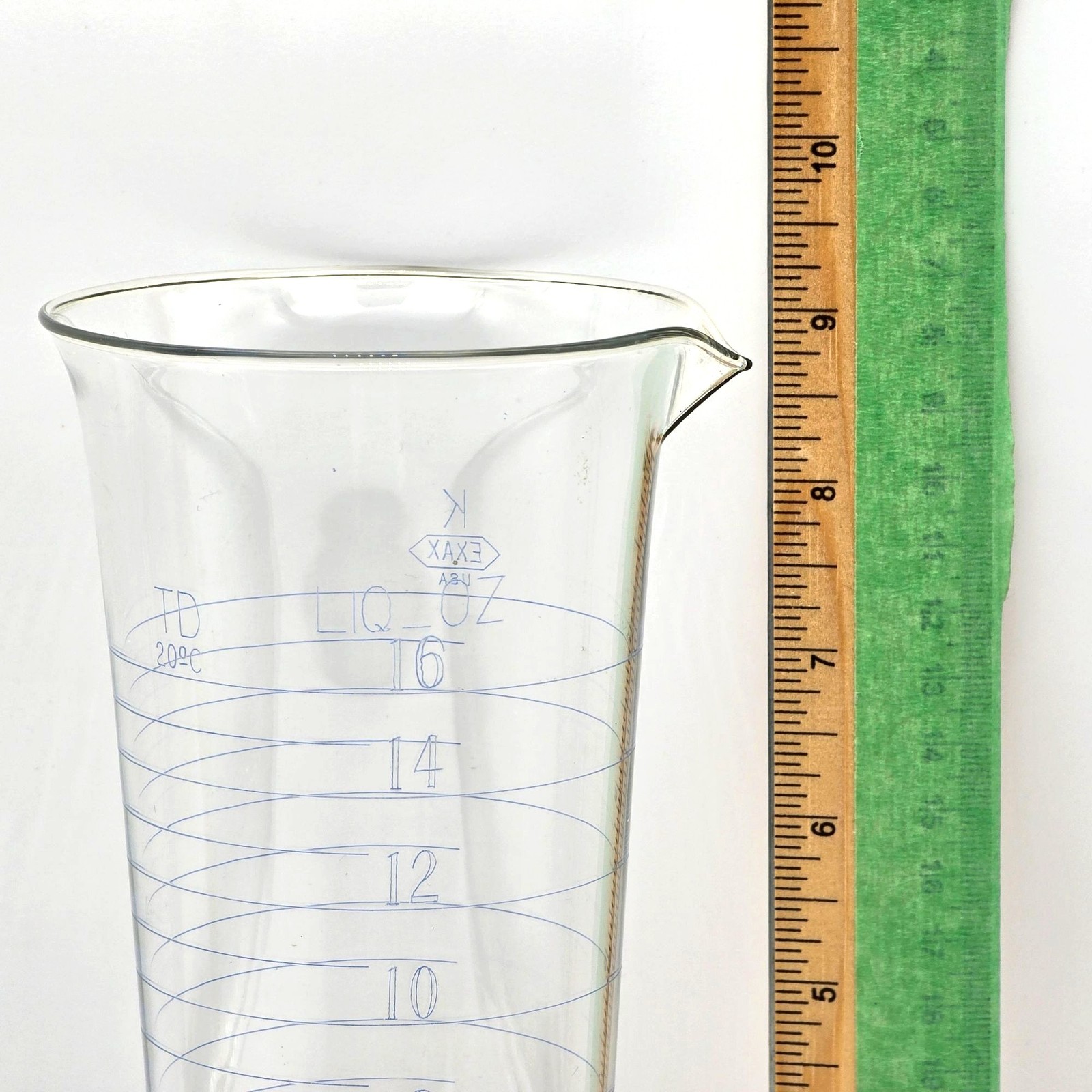 Laboratory Pharmacy VTG Measuring Vessel Flask 16oz Max K EXAX USA Blown Glass