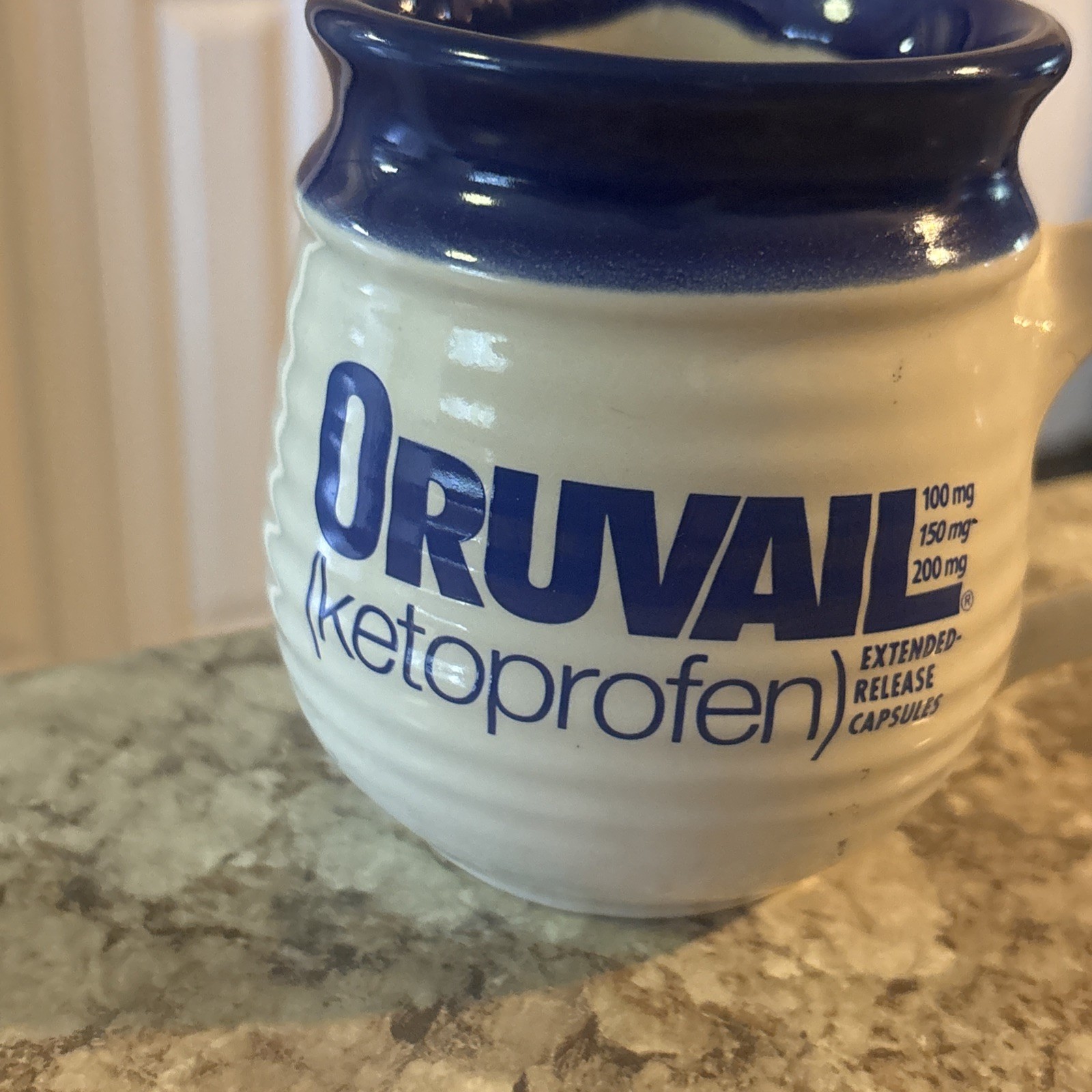 Vintage Oruvail Ketoprofen Coffee Mug Cup USA Pottery Drug Rep Pharmaceutical