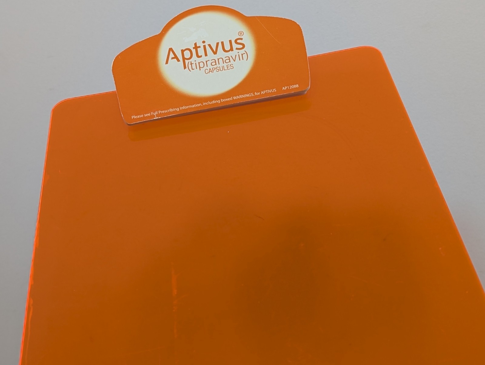 Vintage Aptivus Pharmaceutical Drug Rep CLIPBOARD Orange Promo Advertising Gift