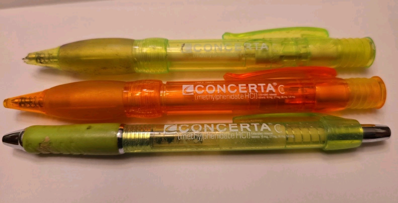 Concerta Pens Green Orange Pharmaceutical Drug Rep Promo Collectible Medical