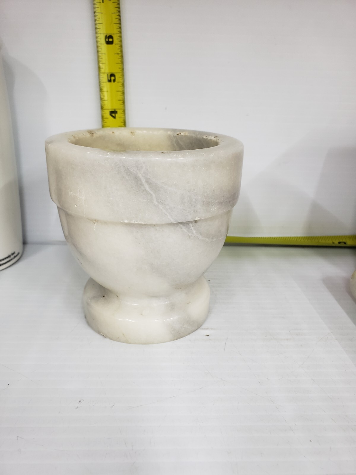 Vintage Marble Mortar And Pestle Footed White Gray Apothecary Drug Store