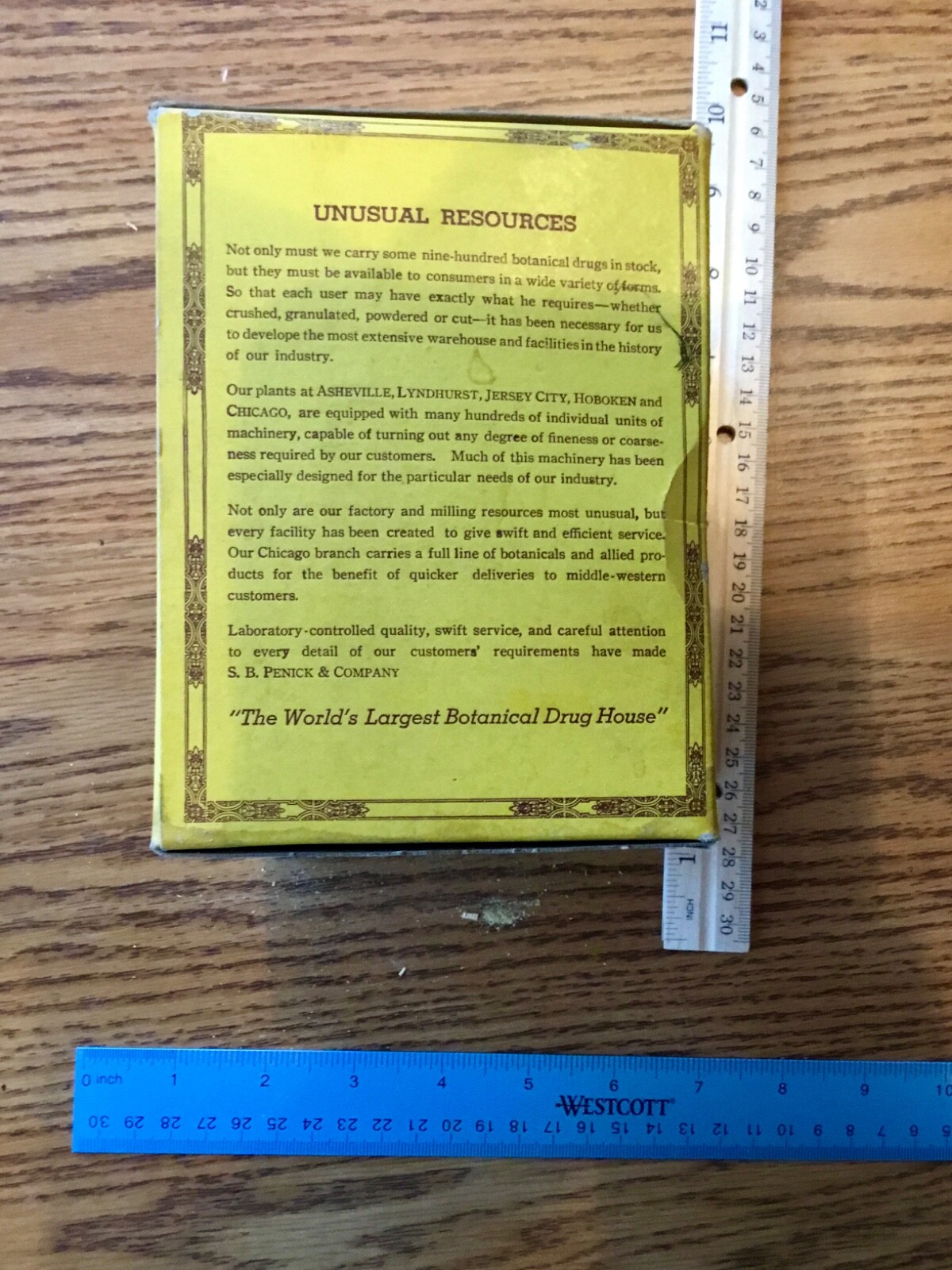 Vintage 1 pound box of Penwick’s Quassia Chips N.F. Botanical drug (opened box)