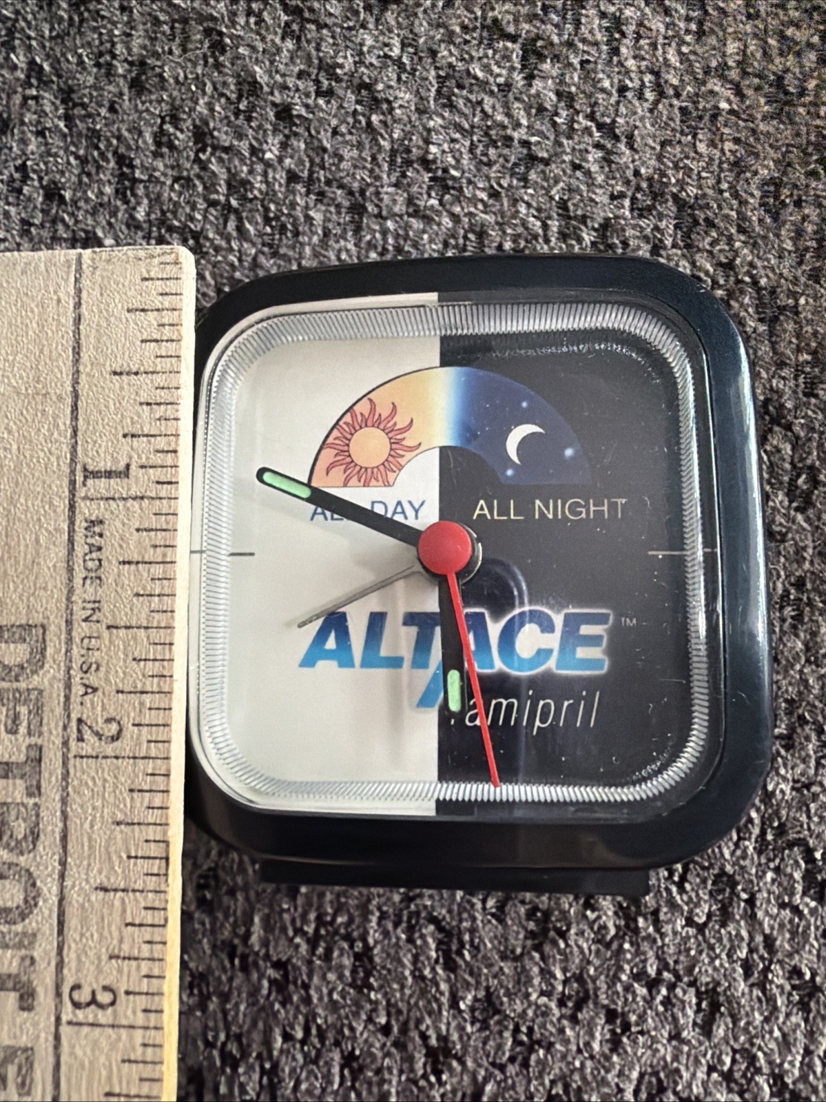 Altace Pharmaceutical Drug Advertising Promo Desk Travel Alarm Clock Vtg Works