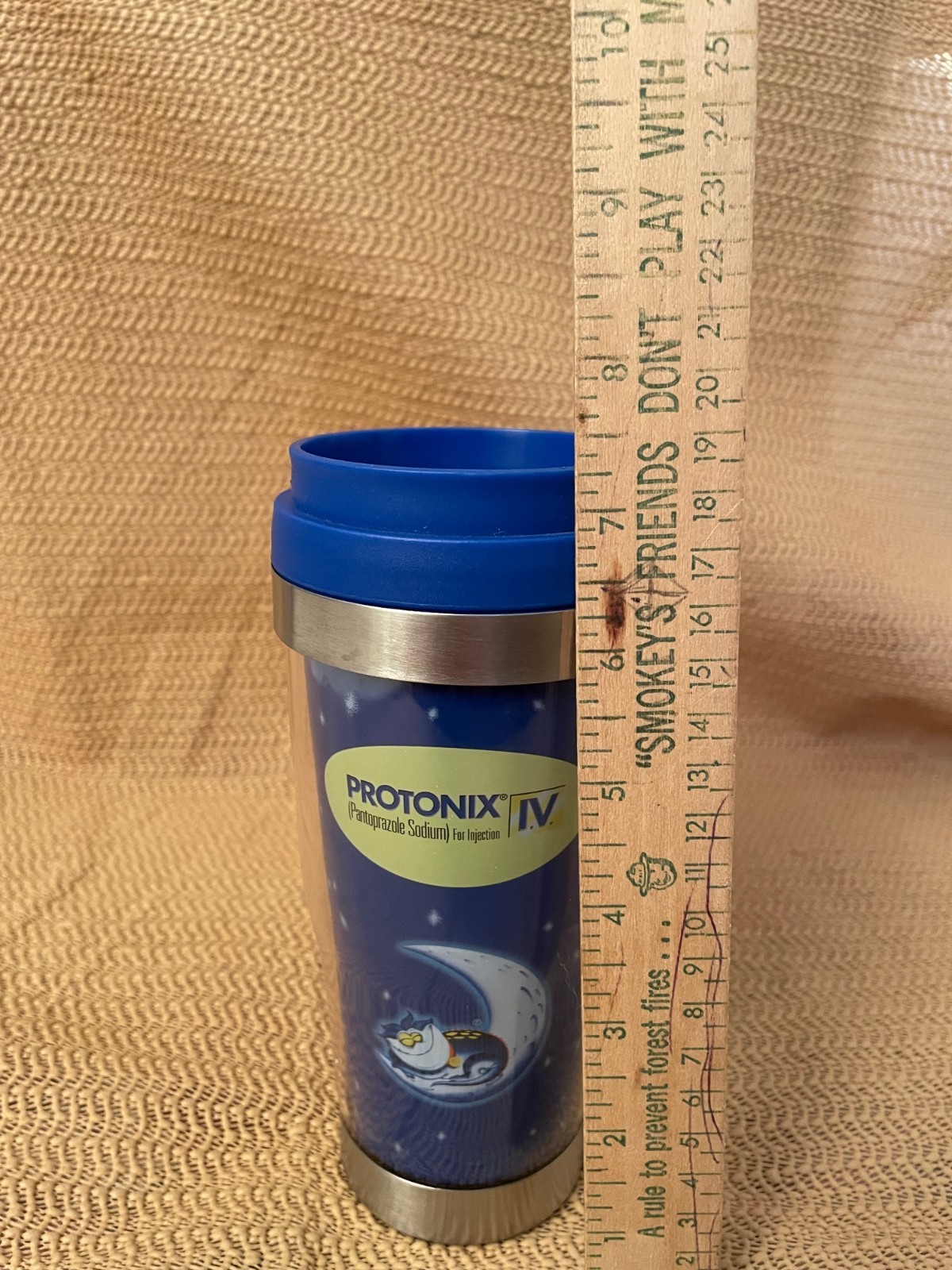 Pharma Drug Rep Protonix Blue/Clear Stainless Steel Hot/Cold Travel Mug, New