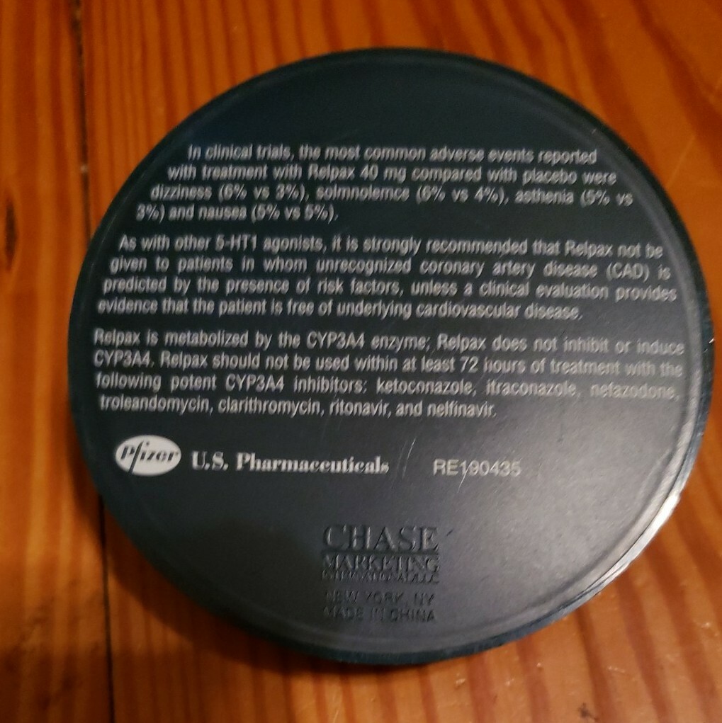 RELPAX “Knock Out A Migraine” DRUG REP Paperweight Pharma HEADACHE MEDICINE NEW