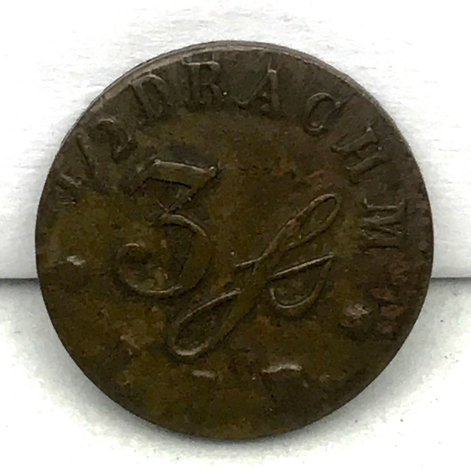 Rare: 1/2 Drachm Apothecary Weight Token, J. L. B. 3J