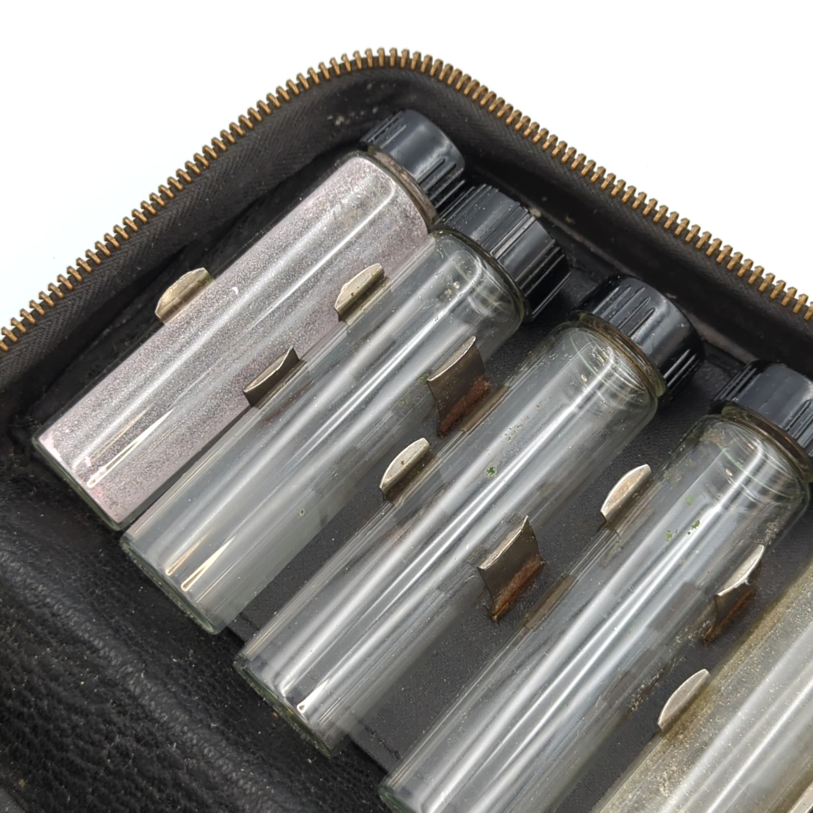 Vintage Medical Apothecary Travel Kit w/14 Glass Vials & Folding Leather Case