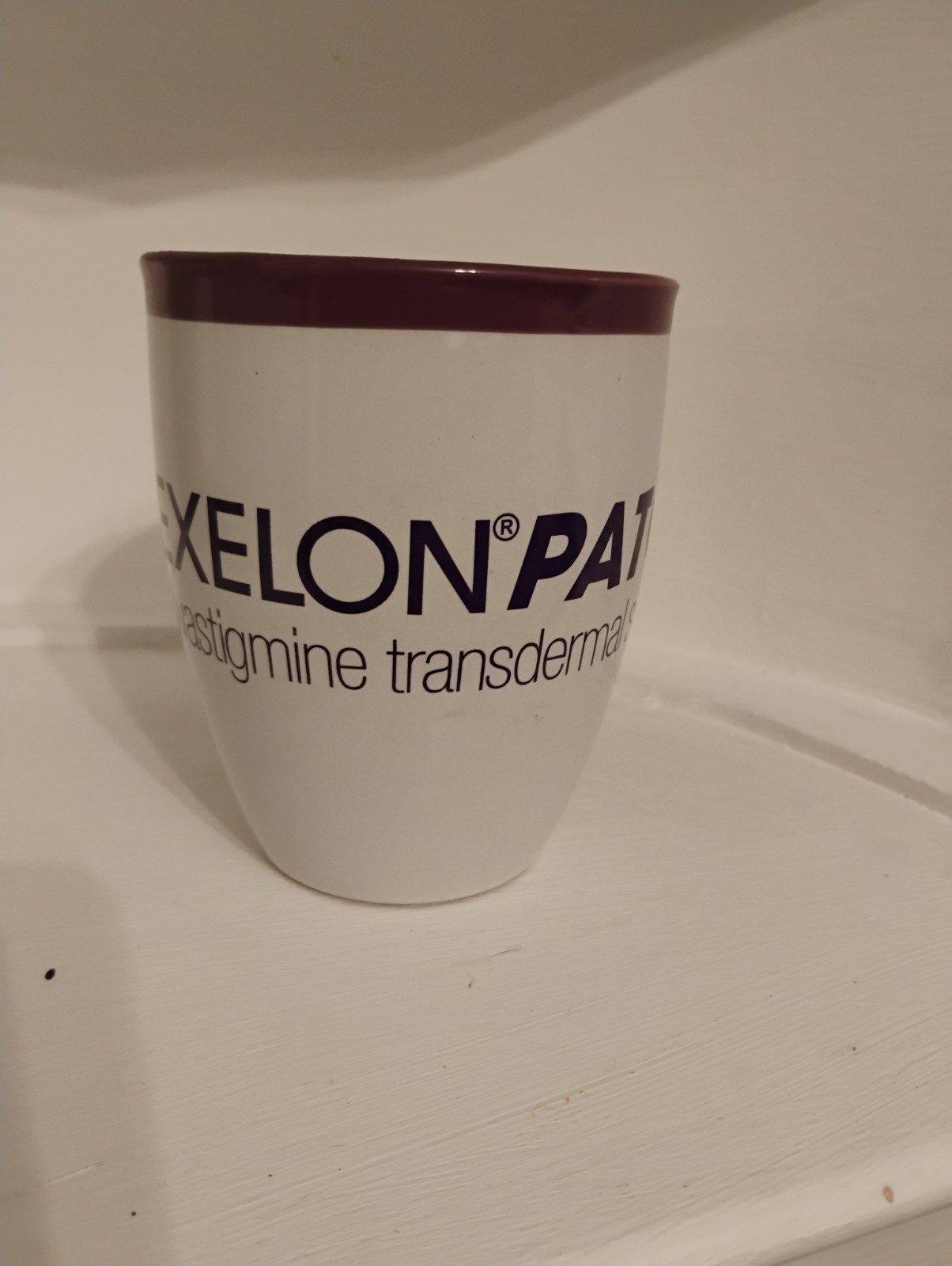 Exelon Patch Coffee Cup Mug Pharmaceutical Promo advertising White Purple 16 oz