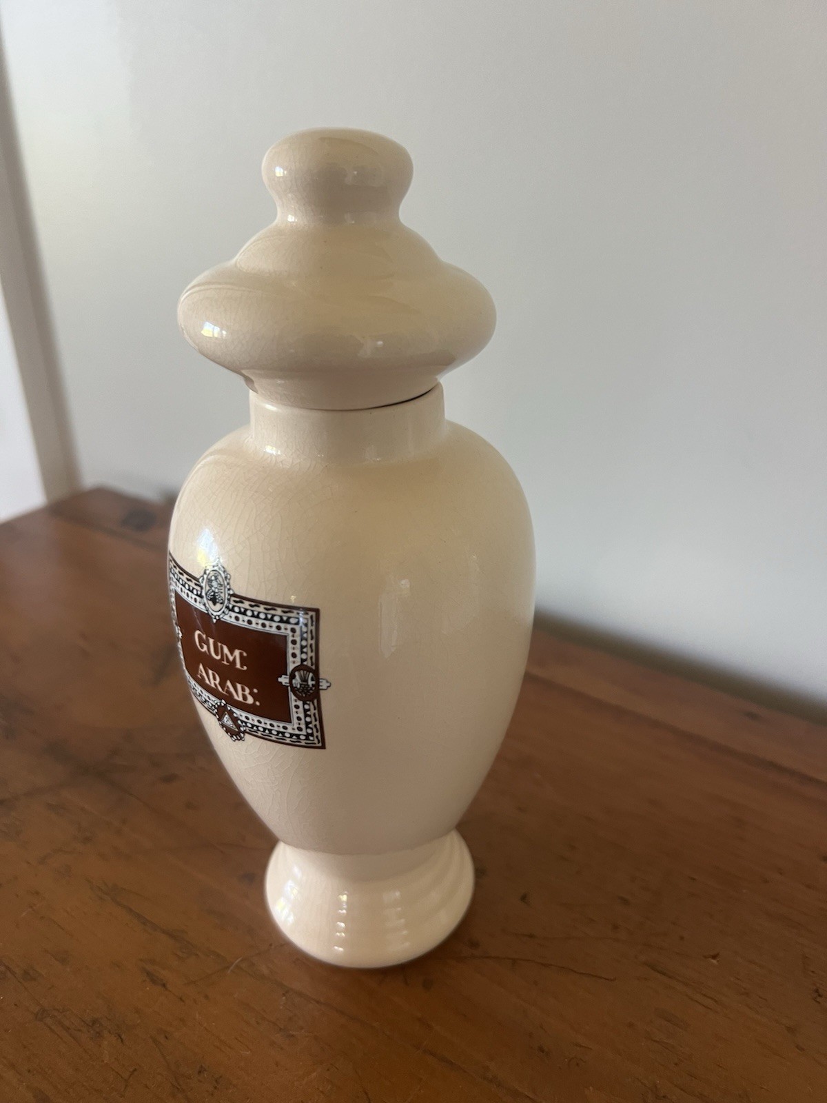 Vintage Lilly Ceramic Gum Arab Apothecary Pharmacy Jar Made in Portugal