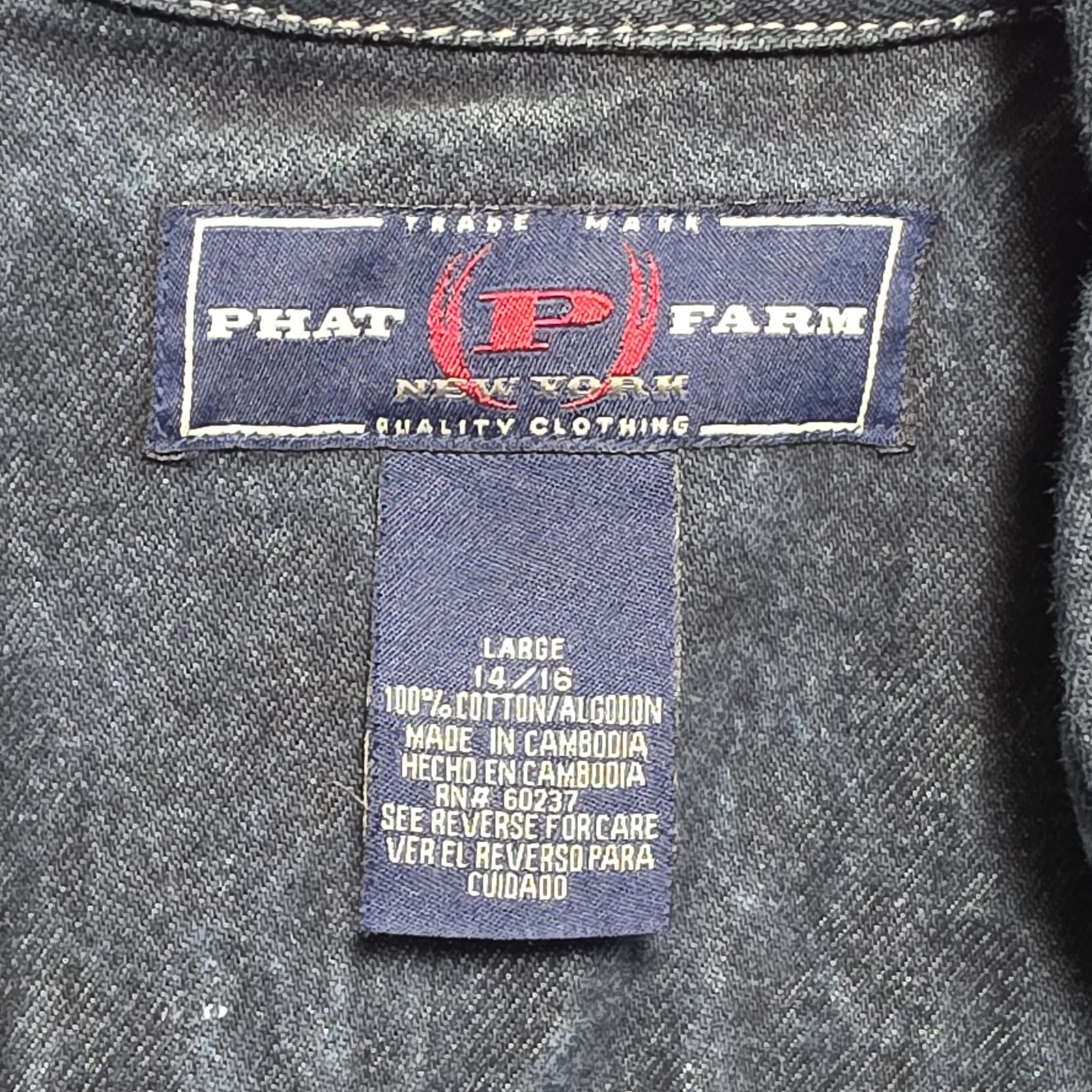Vintage 90s Y2k Phat Farm New York Men’s Large Denim Trucker Jacket Embroidered