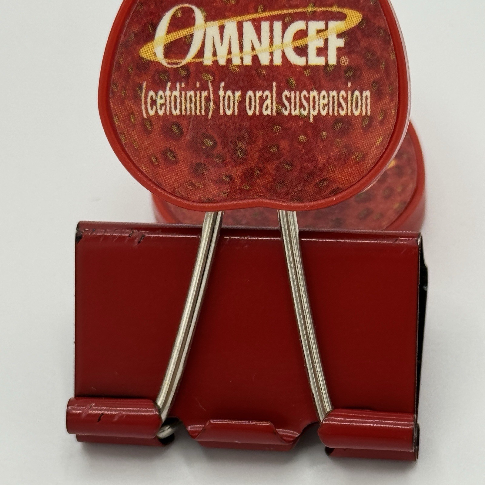 Omnicef cefdinir For Oral Suspension HTF Promotional Strawberry Binder Clip Red