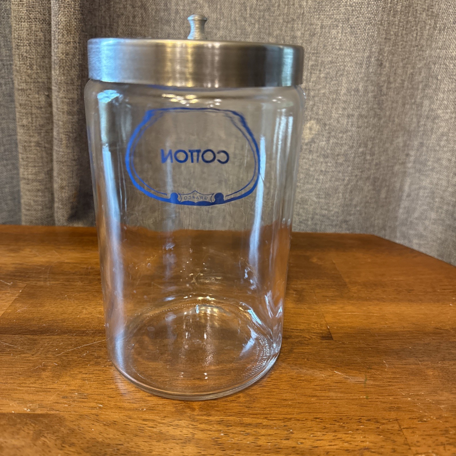 3 GRAFCO Glass Sundry Jars Medical Apothecary Doctor Bandage Cotton Tongue BLUE