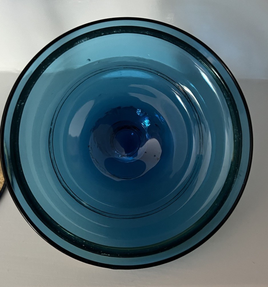 Vintage Azure Blue Handblown Glass Apothecary Jar w Lid 22K Gold