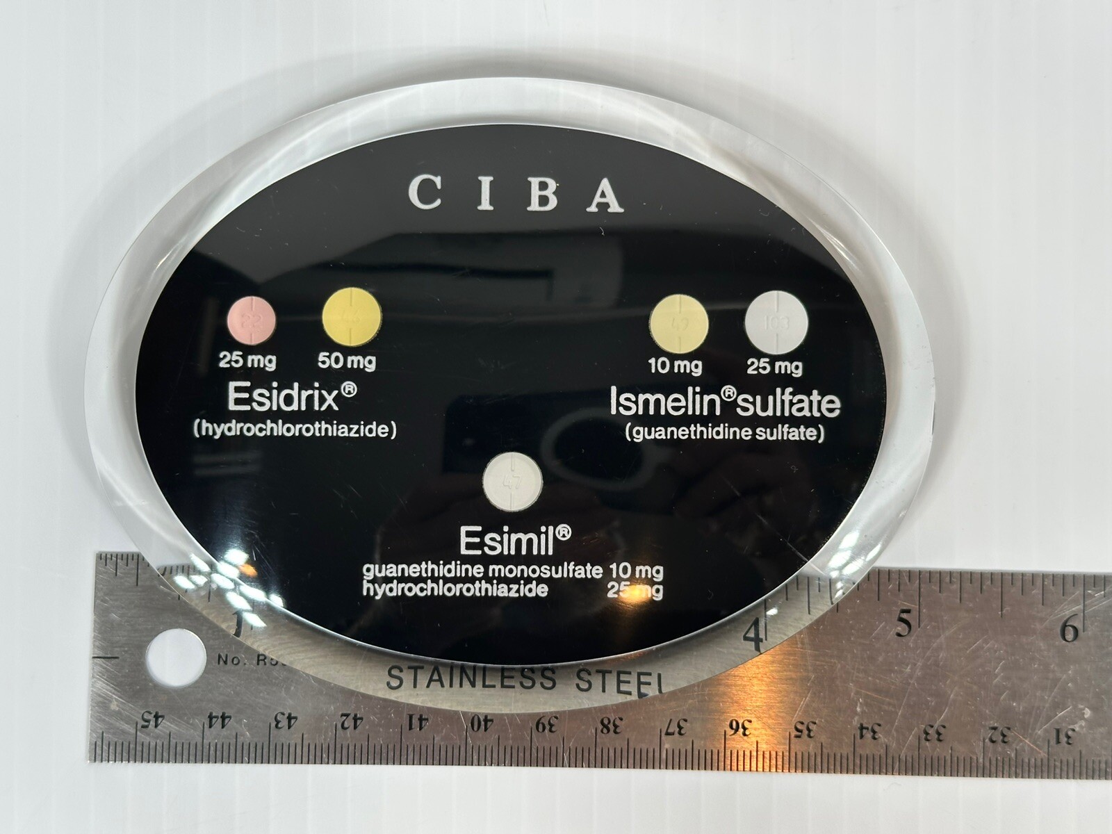Vintage CIBA Pharmaceuticals Antihypertensive Doctor Promo Paper Weight Display