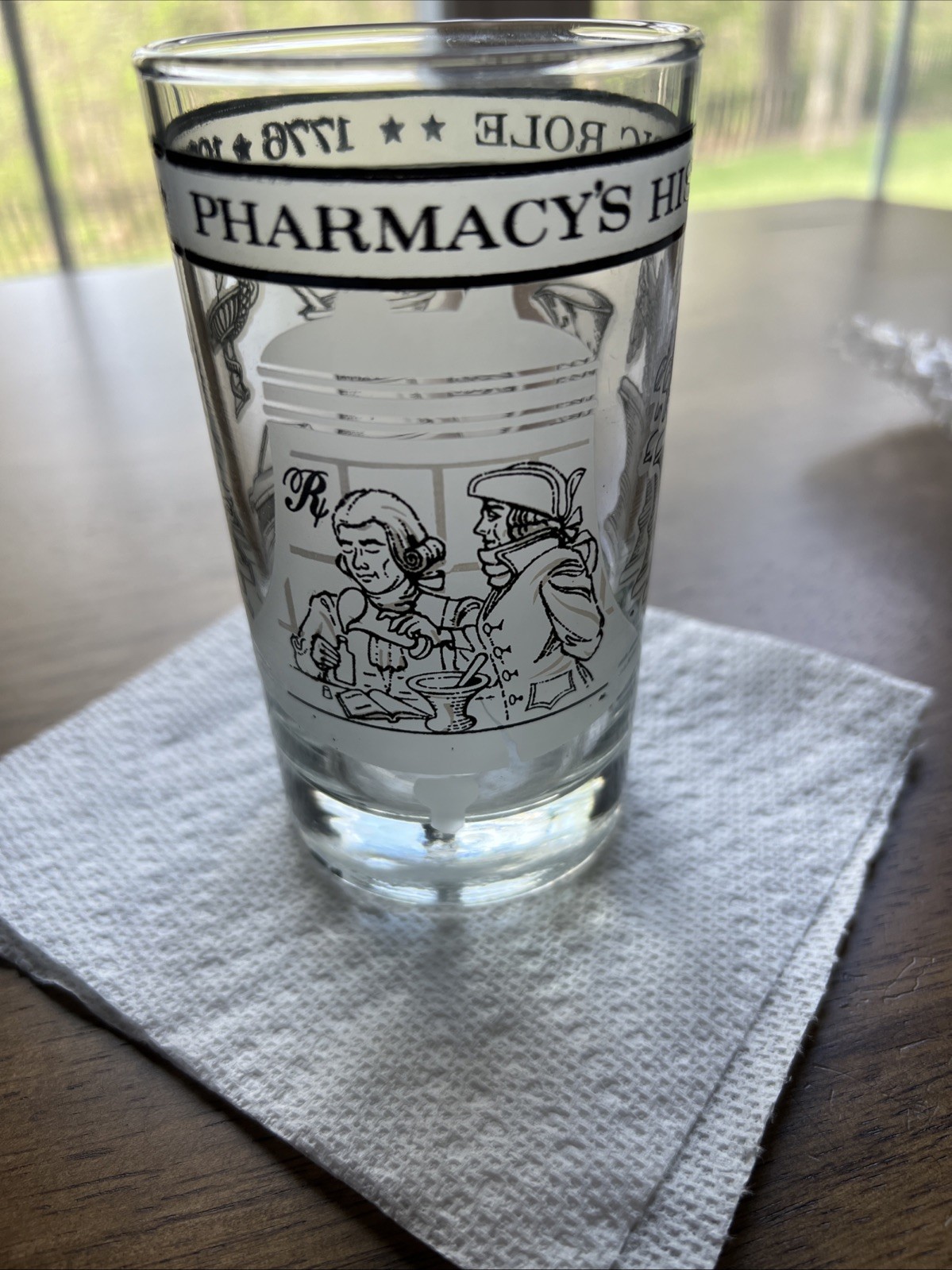 Vintage PHARMACY’S HISTORIC ROLE ~ 1776-1976 Frosted Glass